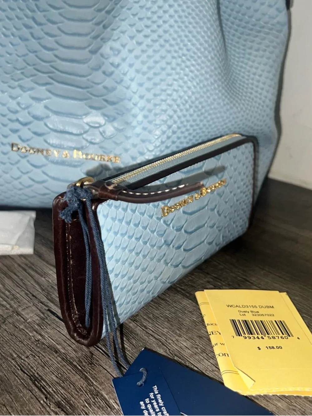 Dooney & Bourke Dusty Blue Textured Tote and Wallet Set - Picture 5 of 13